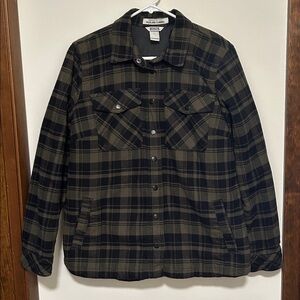 Duluth Trading Co Folklore Flannel olive and Black Plaid ShirtJac large